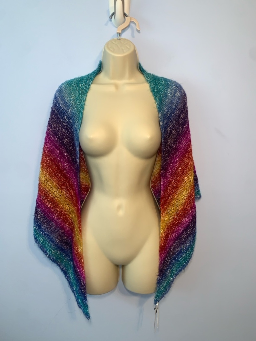 Hand knit Multicolor Gradient rainbow Ombre Knit Wrap Sweater shawl one size